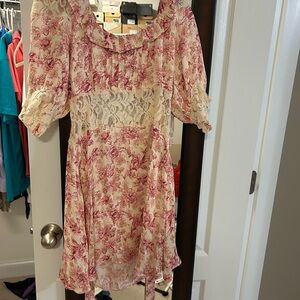 Free People Pink and Cream Lace Mini Dress